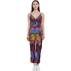 Pretty Peacock Feather V-neck Camisole Jumpsuit by Ket1n9