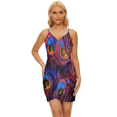 Pretty Peacock Feather Wrap Tie Front Dress by Ket1n9