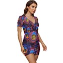 Pretty Peacock Feather Low Cut Cap Sleeve Mini Dress View3