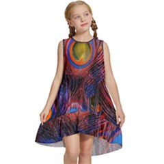 Pretty Peacock Feather Kids  Frill Swing Dress by Ket1n9