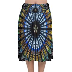 Stained Glass Rose Window In France s Strasbourg Cathedral Velvet Flared Midi Skirt by Ket1n9