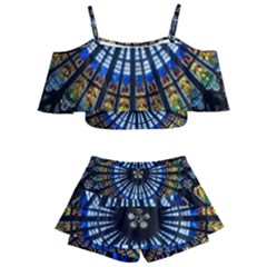 Stained Glass Rose Window In France s Strasbourg Cathedral Kids  Off Shoulder Skirt Bikini by Ket1n9