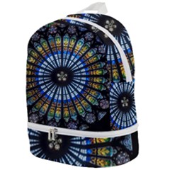 Stained Glass Rose Window In France s Strasbourg Cathedral Zip Bottom Backpack by Ket1n9