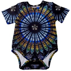 Stained Glass Rose Window In France s Strasbourg Cathedral Baby Short Sleeve Bodysuit by Ket1n9