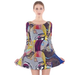 Graffiti-mural-street-art-painting Long Sleeve Velvet Skater Dress by Ket1n9