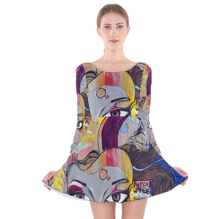 Graffiti-mural-street-art-painting Long Sleeve Velvet Skater Dress