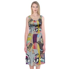 Graffiti-mural-street-art-painting Midi Sleeveless Dress by Ket1n9