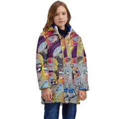 Graffiti-mural-street-art-painting Kids  Hooded Longline Puffer Jacket by Ket1n9