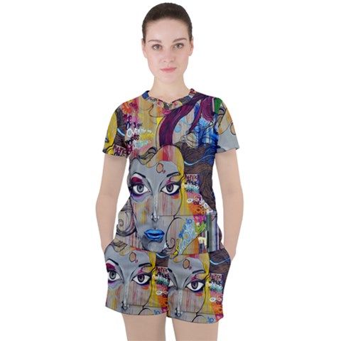 Graffiti-mural-street-art-painting Women s T-shirt And Shorts Set by Ket1n9