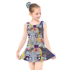 Graffiti-mural-street-art-painting Kids  Skater Dress Swimsuit by Ket1n9