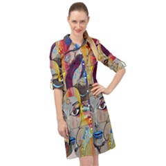 Graffiti-mural-street-art-painting Long Sleeve Mini Shirt Dress by Ket1n9