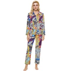 Graffiti-mural-street-art-painting Womens  Long Sleeve Velvet Pocket Pajamas Set