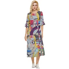 Graffiti-mural-street-art-painting Double Cuff Midi Dress by Ket1n9