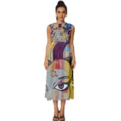 Graffiti-mural-street-art-painting Sleeveless Round Neck Midi Dress by Ket1n9