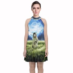 Astronaut Velvet Halter Neckline Dress  by Ket1n9