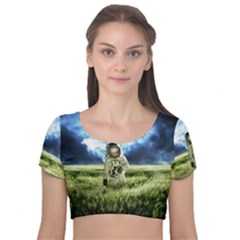 Astronaut Velvet Short Sleeve Crop Top  by Ket1n9