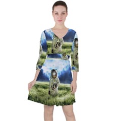 Astronaut Quarter Sleeve Ruffle Waist Dress by Ket1n9