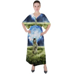 Astronaut V-neck Boho Style Maxi Dress by Ket1n9