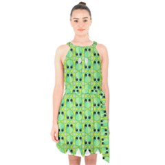 Alien Pattern- Halter Collar Waist Tie Chiffon Dress by Ket1n9