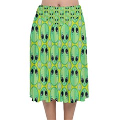 Alien Pattern- Velvet Flared Midi Skirt by Ket1n9