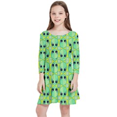 Alien Pattern- Kids  Quarter Sleeve Skater Dress by Ket1n9