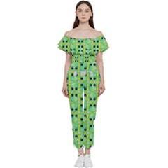 Alien Pattern- Bardot Ruffle Jumpsuit by Ket1n9