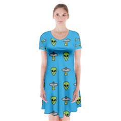 Alien Pattern Short Sleeve V-neck Flare Dress by Ket1n9