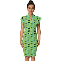 Alien Pattern- Vintage Frill Sleeve V-neck Bodycon Dress by Ket1n9