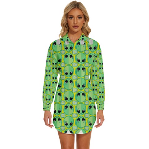 Alien Pattern- Womens Long Sleeve Shirt Dress by Ket1n9