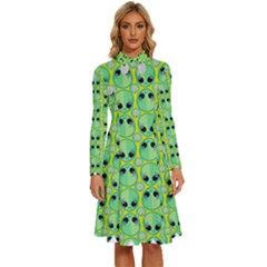 Alien Pattern- Long Sleeve Shirt Collar A-line Dress by Ket1n9