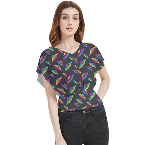 Alien Patterns Vector Graphic Butterfly Chiffon Blouse by Ket1n9