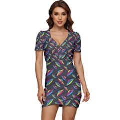 Alien Patterns Vector Graphic Low Cut Cap Sleeve Mini Dress by Ket1n9