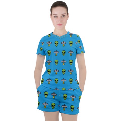 Alien Pattern Women s T-shirt And Shorts Set by Ket1n9