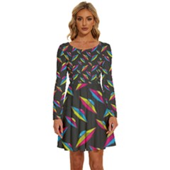 Alien Patterns Vector Graphic Long Sleeve Wide Neck Velvet Dress by Ket1n9