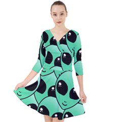 Art Alien Pattern Quarter Sleeve Front Wrap Dress by Ket1n9