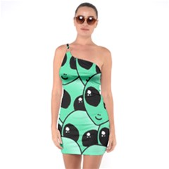 Art Alien Pattern One Shoulder Ring Trim Bodycon Dress by Ket1n9