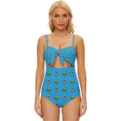 Alien Pattern Knot Front One-piece Swimsuit by Ket1n9