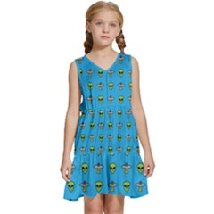 Alien Pattern Kids  Sleeveless Tiered Mini Dress by Ket1n9