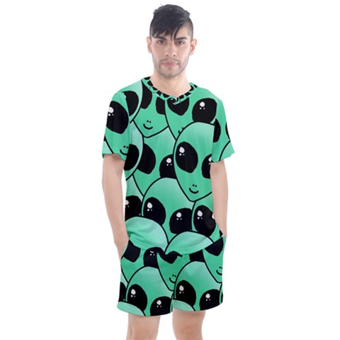 Art Alien Pattern Men s Mesh T-shirt And Shorts Set by Ket1n9