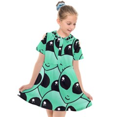 Art Alien Pattern Kids  Short Sleeve Shirt Dress by Ket1n9