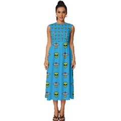 Alien Pattern Sleeveless Round Neck Midi Dress by Ket1n9