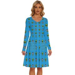 Alien Pattern Long Sleeve Dress With Pocket by Ket1n9