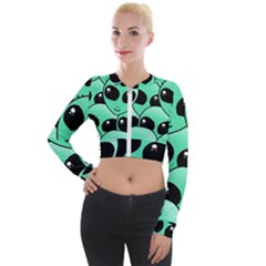 Art Alien Pattern Long Sleeve Cropped Velvet Jacket by Ket1n9