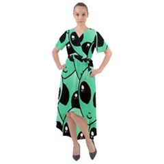 Art Alien Pattern Front Wrap High Low Dress by Ket1n9