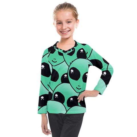 Art Alien Pattern Kids  Long Mesh T-shirt by Ket1n9