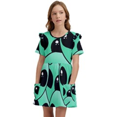 Art Alien Pattern Kids  Frilly Sleeves Pocket Dress by Ket1n9