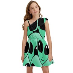 Art Alien Pattern Kids  One Shoulder Party Dress by Ket1n9