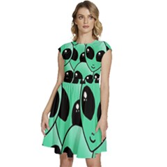 Art Alien Pattern Cap Sleeve High Waist Dress by Ket1n9