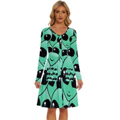 Art Alien Pattern Long Sleeve Dress With Pocket by Ket1n9