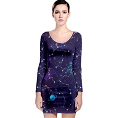 Realistic-night-sky-poster-with-constellations Long Sleeve Bodycon Dress by Ket1n9